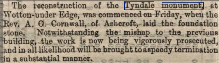 Item in Bath Chronicle July 1865 saying reconstruction beginning